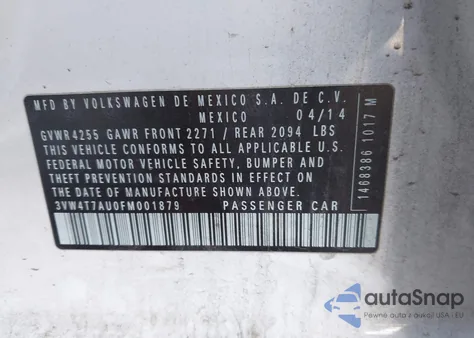 2015 Volkswagen Golf Gti 2.0T Autobahn 4-Door z USA, uszkodzony, nr VIN 3VW4T7AU0FM001879